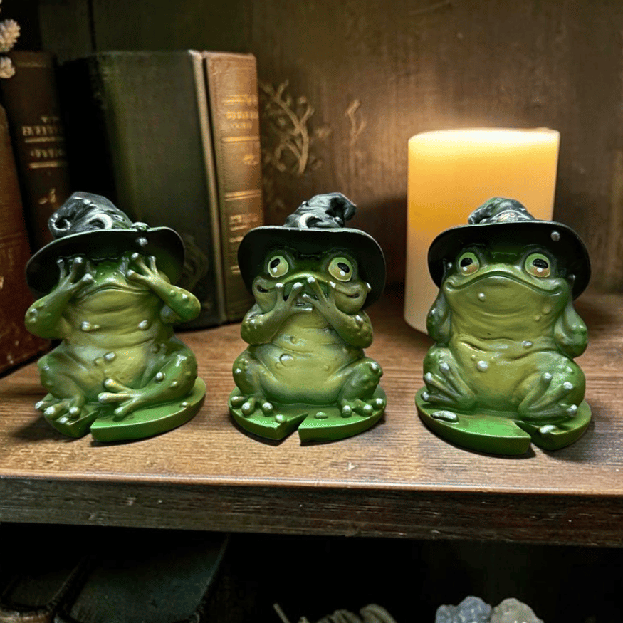 Zauberhafte Kröten Figuren 3er-Set – Nichts sehen, hören, sagen mit Zaubererhut