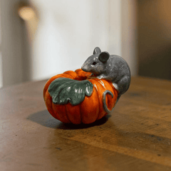 Kürbis Kerzenhalter mit Maus Keramik Herbstdeko