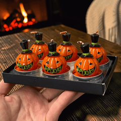 Handbemalte Kürbis- und Hexenlichter - Halloween-Teelicht-Set