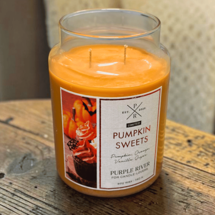 Große Pumpkin Sweets Duftkerze – Kürbis, Orange & Vanille (623 g)