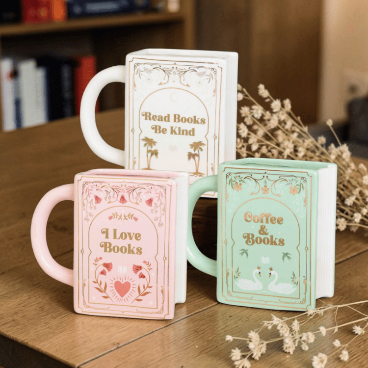 Buchförmige Pastel Tasse – Keramiktasse für Bücherwürmer