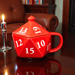 D20 Würfel Tasse – Keramik mit Deckel | Gaming Becher