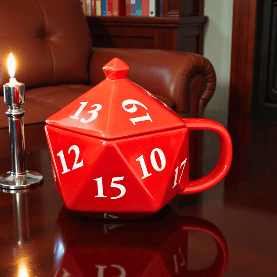 D20 Würfel Tasse – Keramik mit Deckel | Gaming Becher