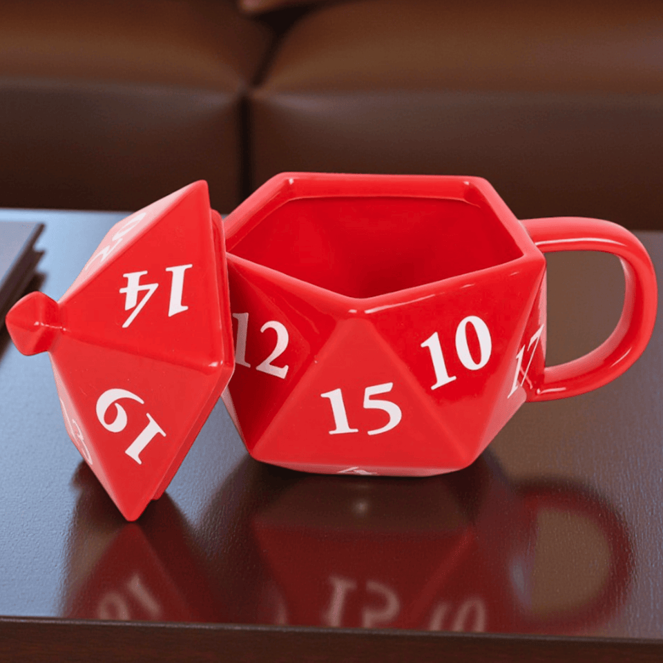 D20 Würfel Tasse – Keramik mit Deckel | Gaming Becher