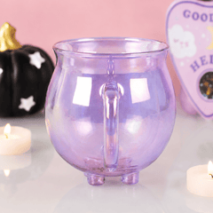 Doppelwandige Hexenkessel-Tasse aus lila Glas mit Löffel