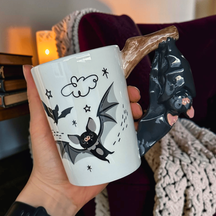 Fledermaus-Tasse – Keramikbecher mit Fledermaus als Griff
