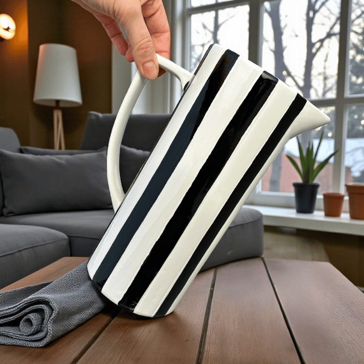 Gestreifte Dolomit Vase – Schwarz Weiße Krugvase