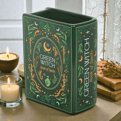 Green Witch Buchvase – grüne Keramikvase im Grimoires-Design