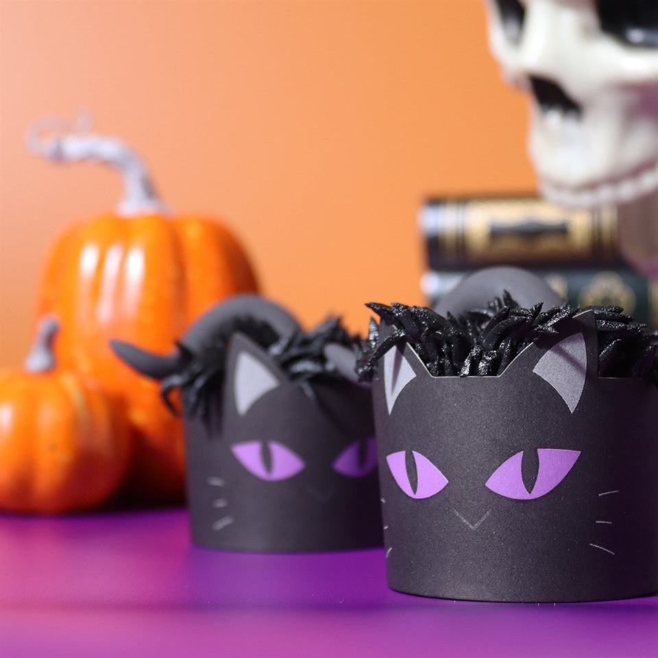 Halloween-Cupcakeförmchen mit schwarzer Katze – 12er-Set