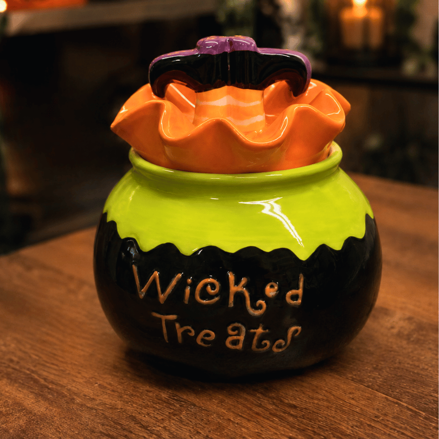 Halloween Keksdose Wicked Treats im Hexenkessel-Design