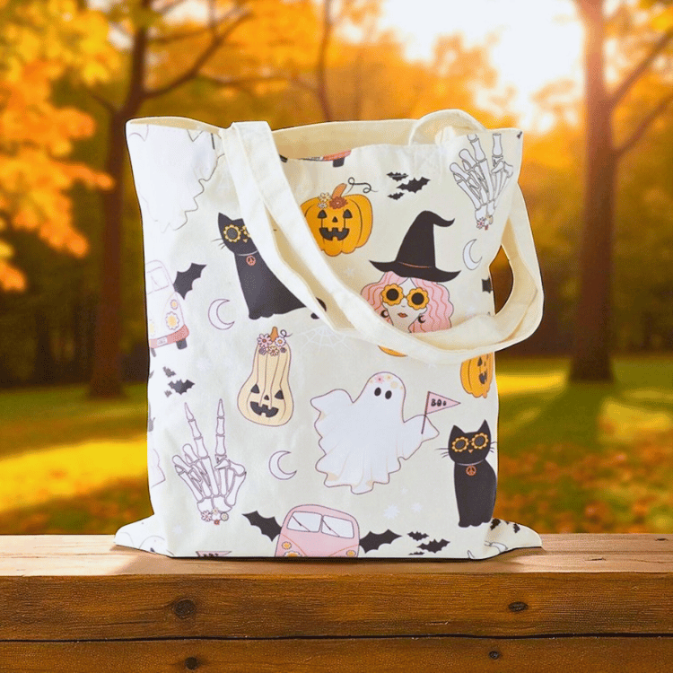 Halloween Stofftasche „Groovy Ghosts“ – Witchy Einkaufstasche mit Geister-Motiv