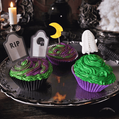 Halloween Tortentopper Set – Geister, Grabsteine & Fledermäuse