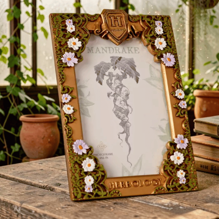 Harry Potter Bilderrahmen Kräuterkunde – Goldener Fotorahmen mit Blüten