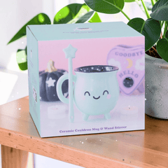 Hexenkessel-Tasse in Mintgrün mit Zauberstab-Rührer