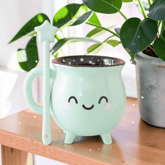 Hexenkessel-Tasse in Mintgrün mit Zauberstab-Rührer