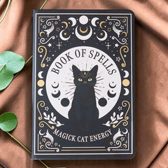 Schwarze Katze Notizbuch A5 mit Stift – Witchy Zauberbuch Design