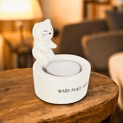 Katzen Teelichthalter Keramik – Warm Paws Happy Heart