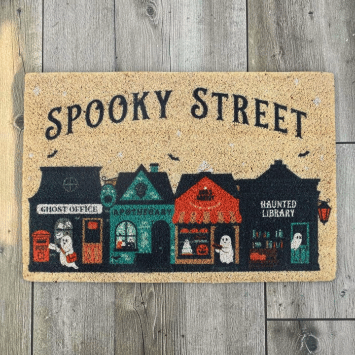 Halloween-Fußmatte mit Spukhäusern und Geistern