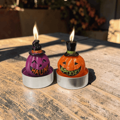 Handbemalte Kürbis- und Hexenlichter - Halloween-Teelicht-Set