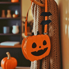 Kürbis Handtasche aus Kunstleder – Orange mit Halloween Fratze
