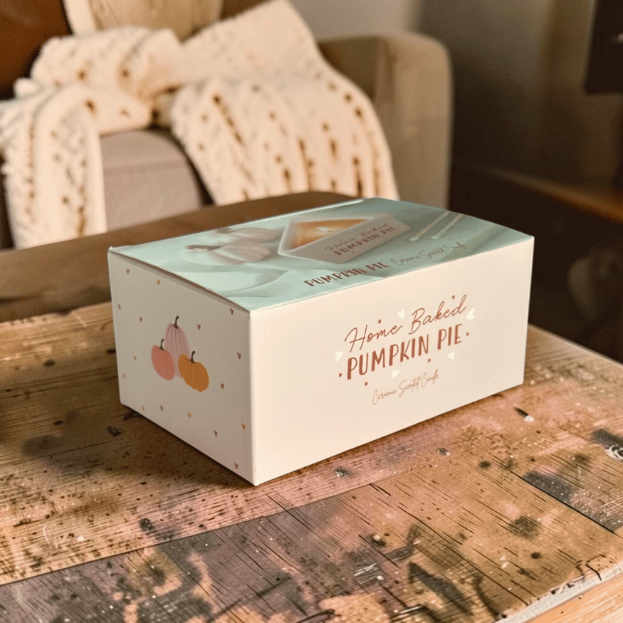 Kürbiskuchen-Duftkerze in rosafarbener Kuchenform