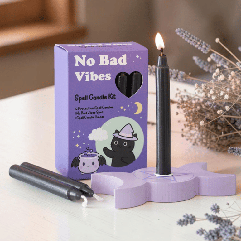No Bad Vibes Ritualkerzen-Set mit 12 schwarzen Kerzen