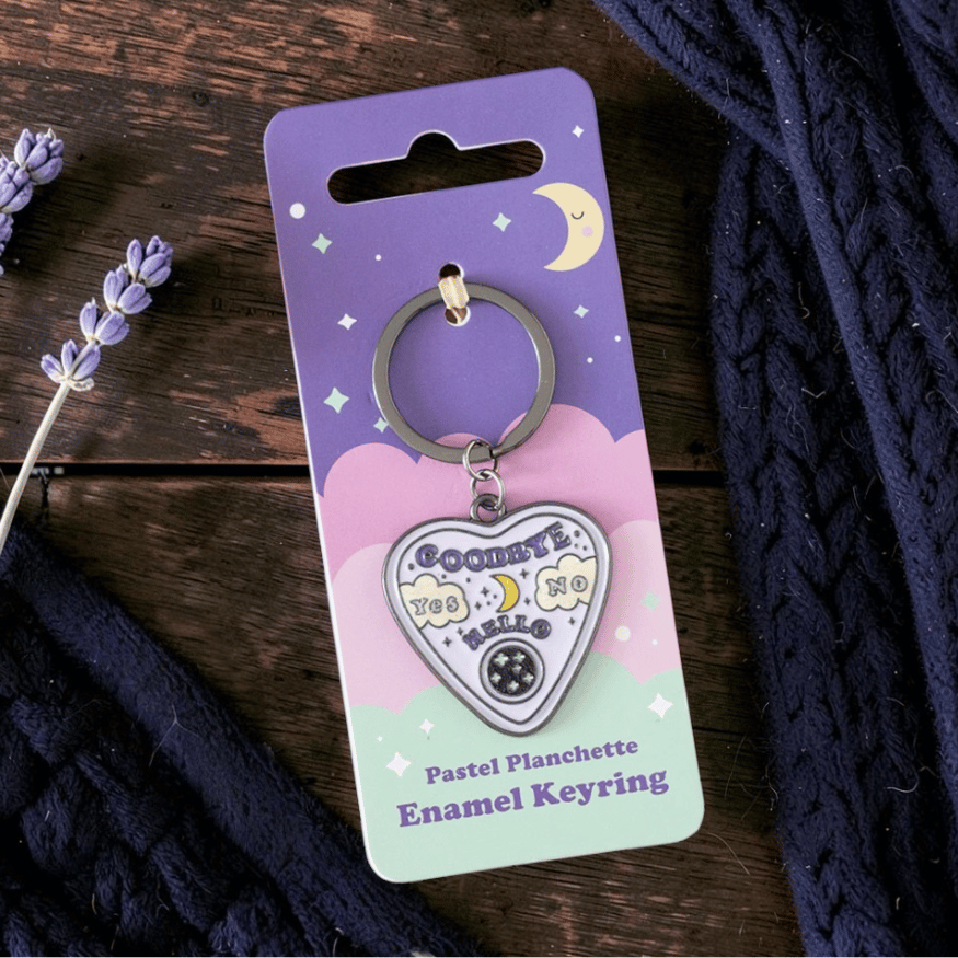 Planchette-Schlüsselanhänger in Pastell mit Mond und Sternen