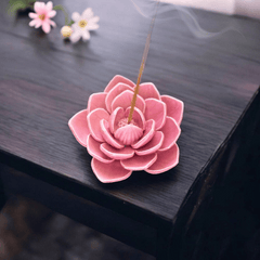 Rosa Seerosen Räucherstäbchenhalter aus Keramik