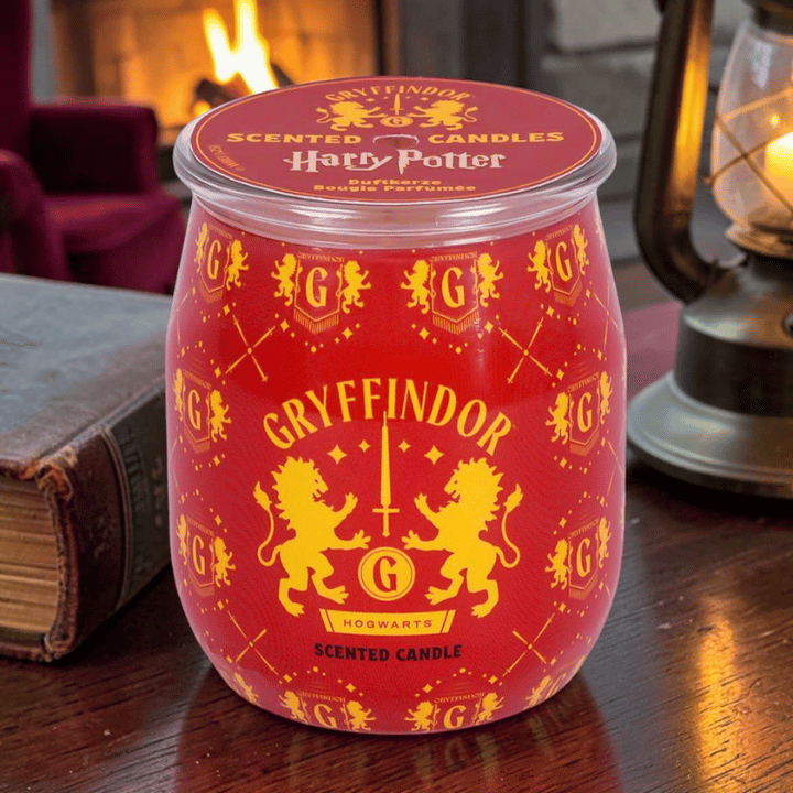 Harry Potter Duftkerze Gryffindor – Kerze im Wappen-Glas mit Zimt & Vanille
