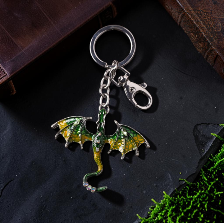 Grün-Gold mystischer Drachen Schlüsselanhänger