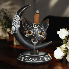 Schwarze Katze & Mond – Rückfluss-Räucherkegelhalter