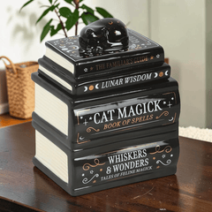 Schwarze Katze Duftlampe Bücherstapel – Witchy Öl & Wax Wärmer