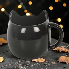 Schwarze Katzen Tasse – Witchy Kaffeebecher mit Katzenkopf Form