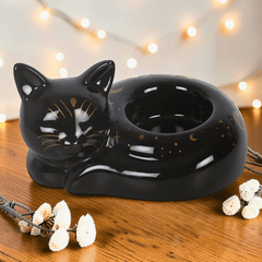 Die schlafende schwarze Katze – Teelichthalter aus Keramik für cozy Abende