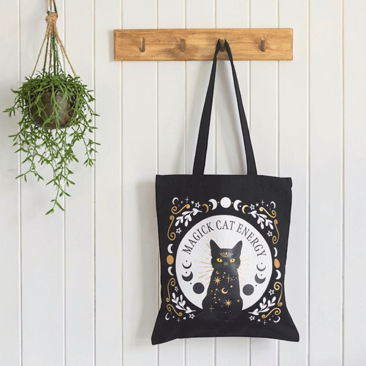 Schwarze Katze Tote Bag – Witchy Stofftasche für Katzenliebhaber