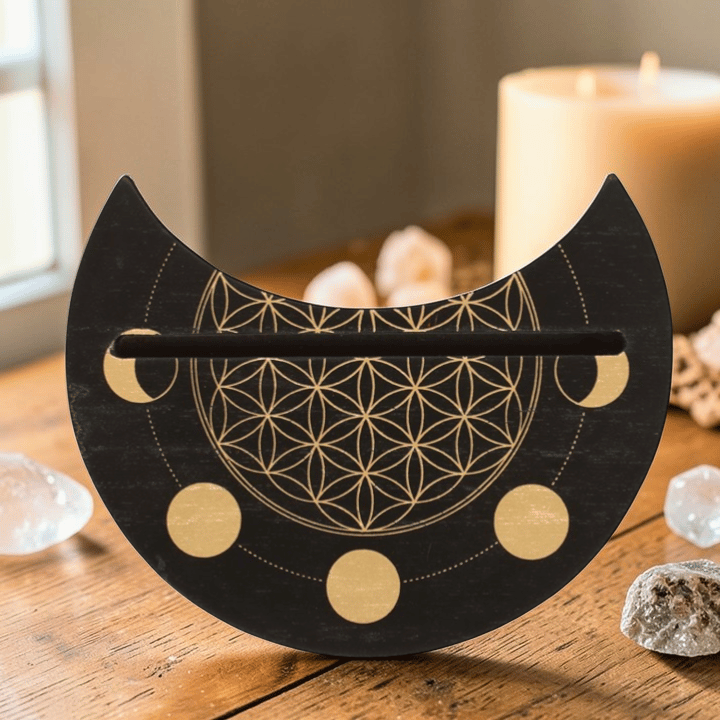Halbmond Tarot Kartenständer – Flower of Life Deko für tägliche Rituale