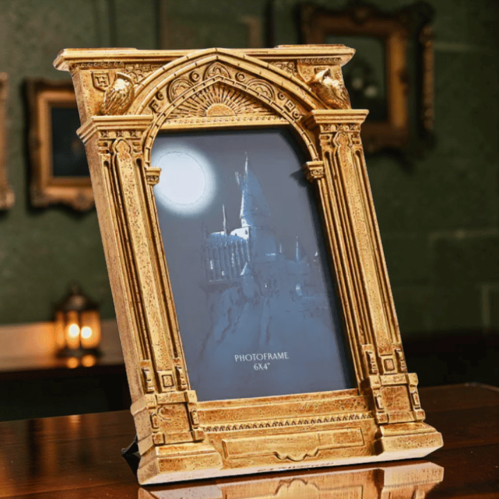 Harry Potter Bilderrahmen Hogwarts – Goldener Fotorahmen mit 3D-Torbogen