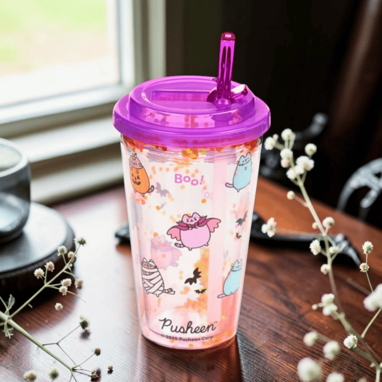 Spooky Pusheen Becher Summerween – Trinkbecher 500ml mit Deckel und Strohhalm