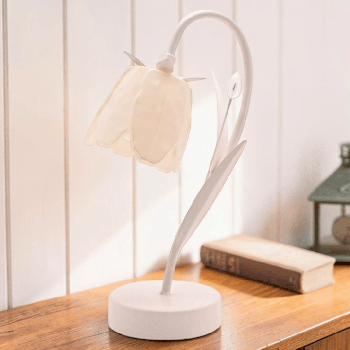 LED Tischlampe Blume – Florale Tischleuchte mit einer Blüte in Creme