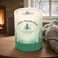 Winter Wunderland Kerze mit kleinen Tannenbäumen – filigranes Design